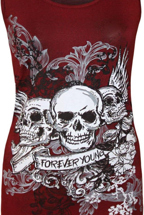 Forever Skull Print Vest Top Top WearAll Wine 12-14