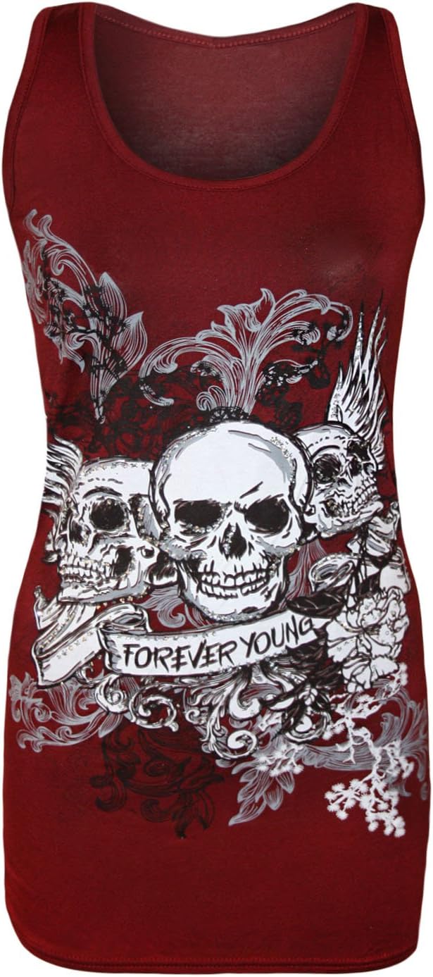 Forever Skull Print Vest Top Top WearAll Wine 12-14