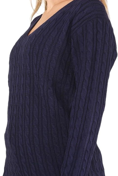 Cable Knitted V-Neck Sweater Top Tops WearAll