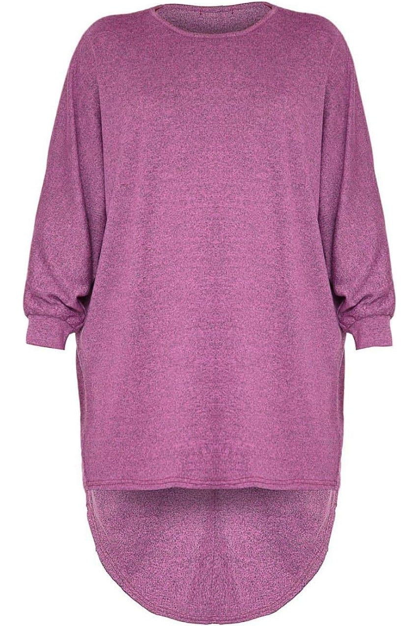 Plain Oversized Batwing Dip Hem Baggy Top Tops WearAll Magenta 8-10