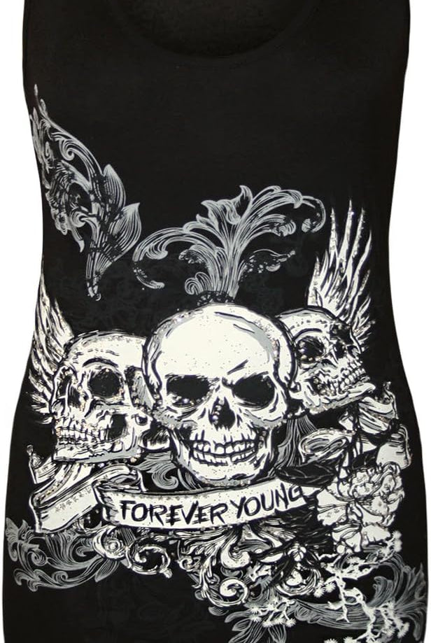 Forever Skull Print Vest Top Top WearAll Black 12-14