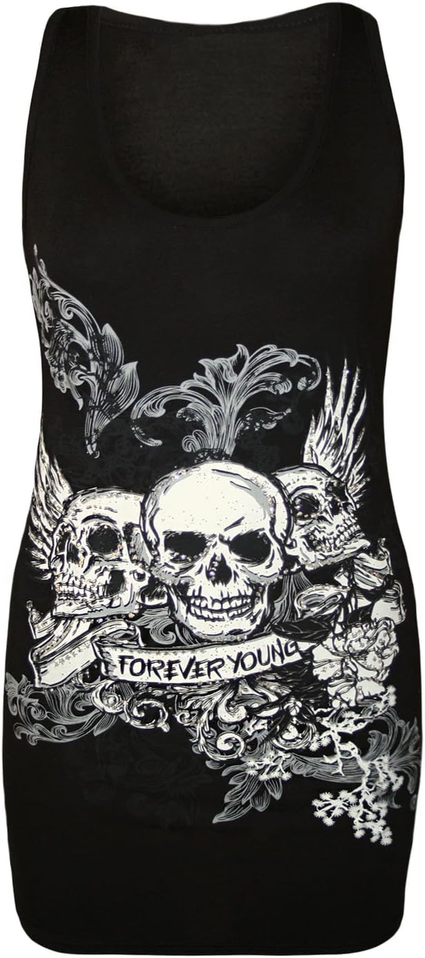 Forever Skull Print Vest Top Top WearAll Black 12-14