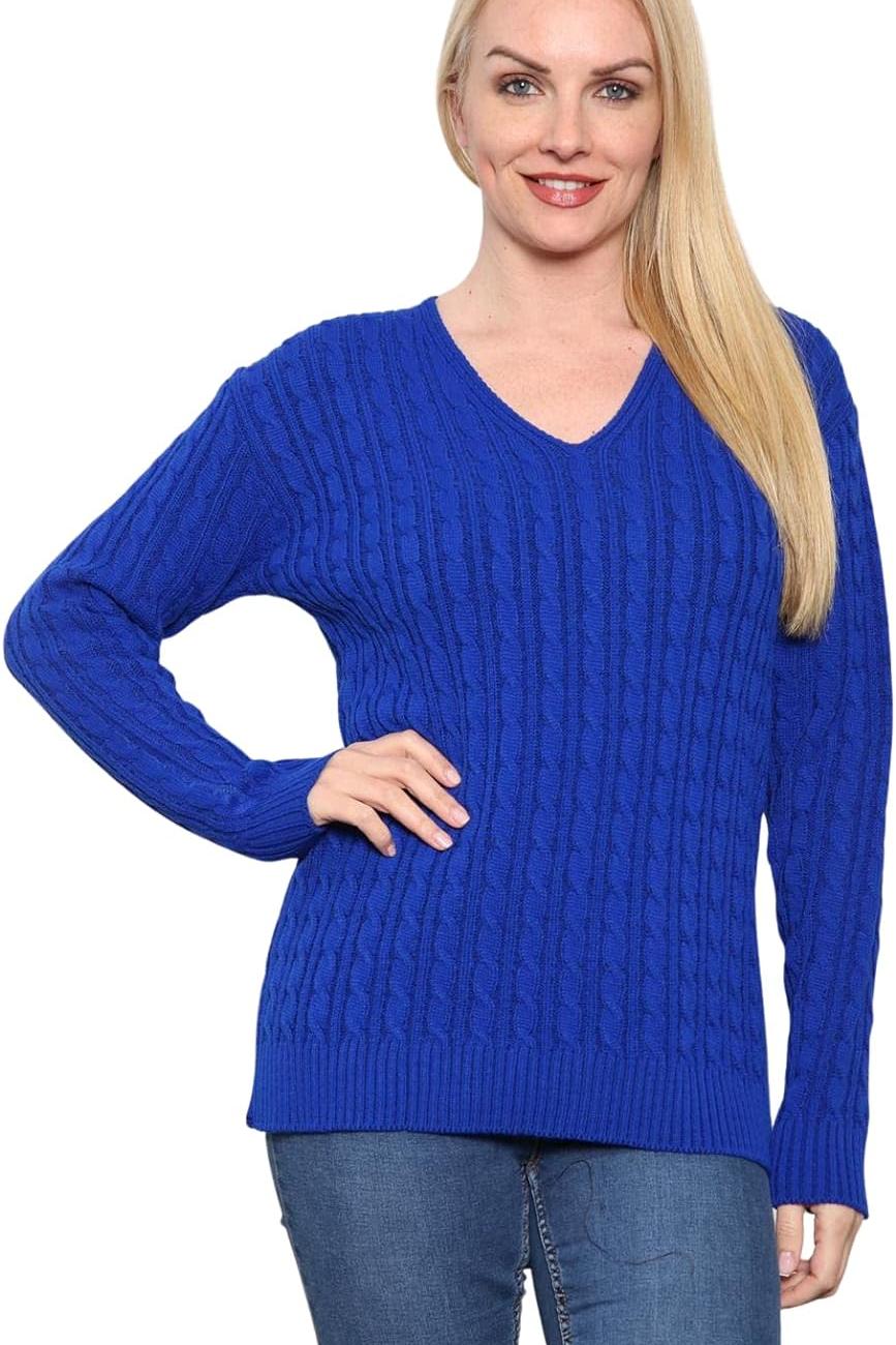 Plus Size Cable Knitted Sweater Top Tops WearAll Royal Blue 16-18