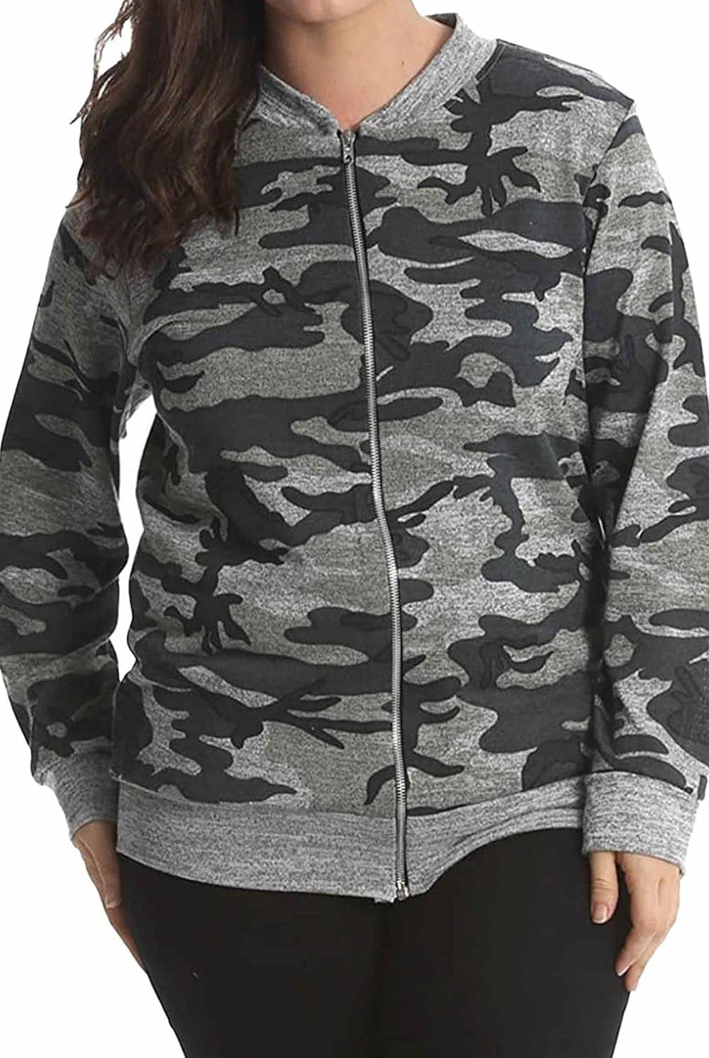 Knitted Camouflage Print Bomber Jacket Top Jacket WearAll Green 14