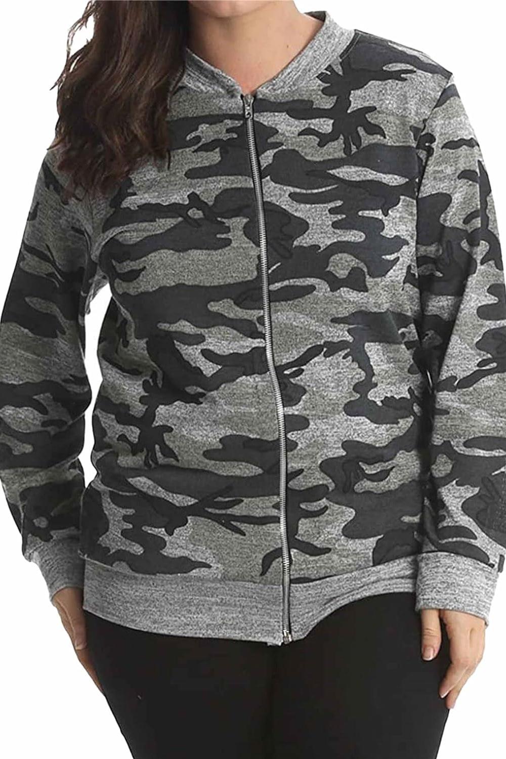 Knitted Camouflage Print Bomber Jacket Top Jacket WearAll Green 14