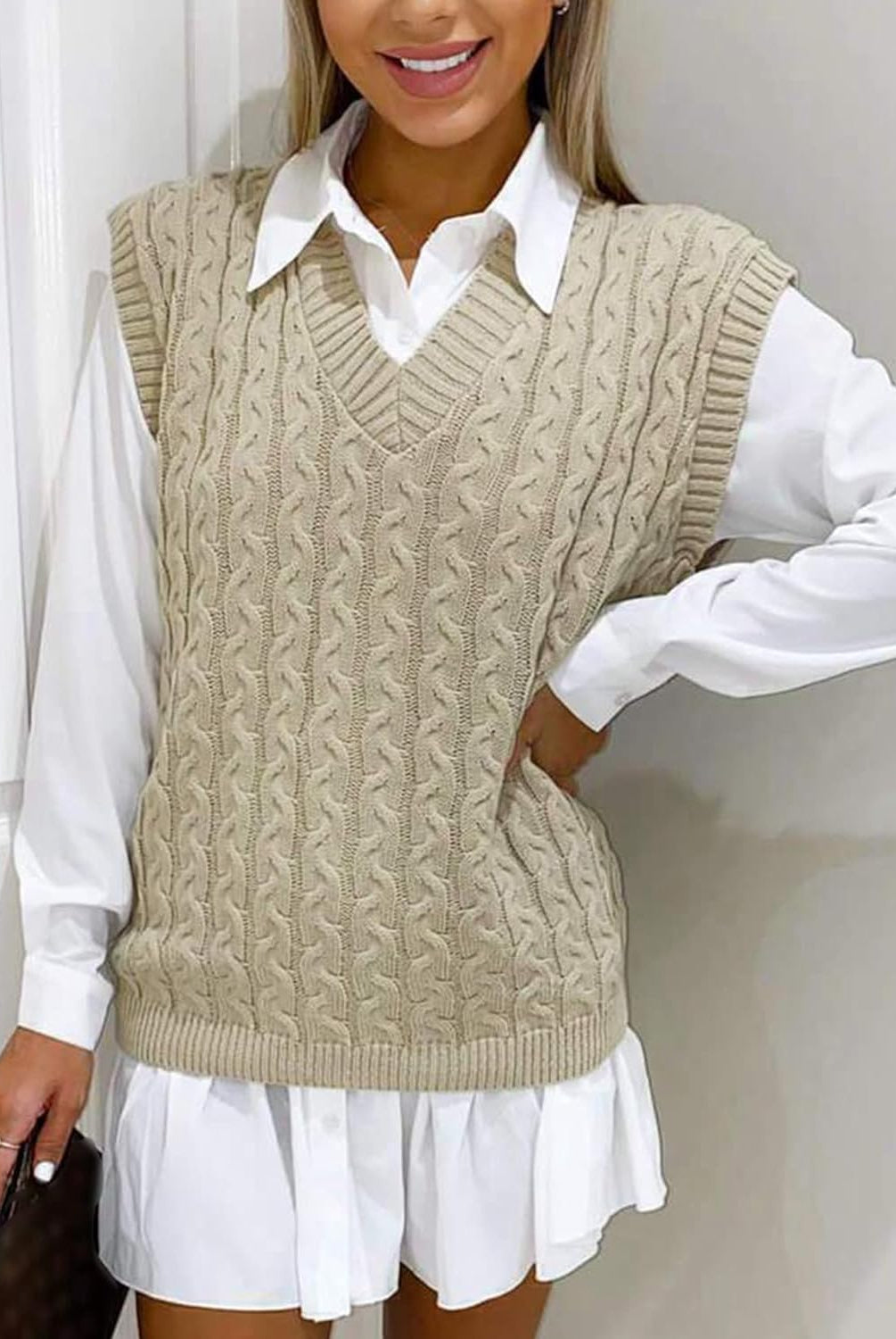 Plus Size Cable Knit Tank Top Jumper WearAll