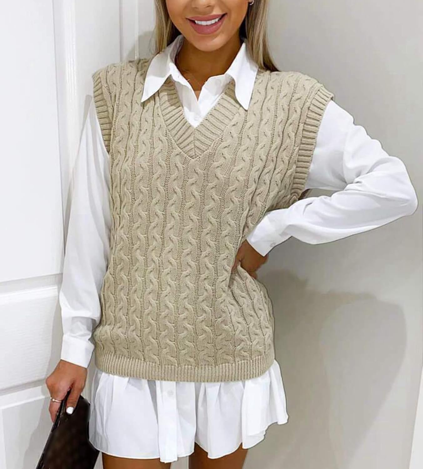 Plus Size Cable Knit Tank Top Jumper WearAll