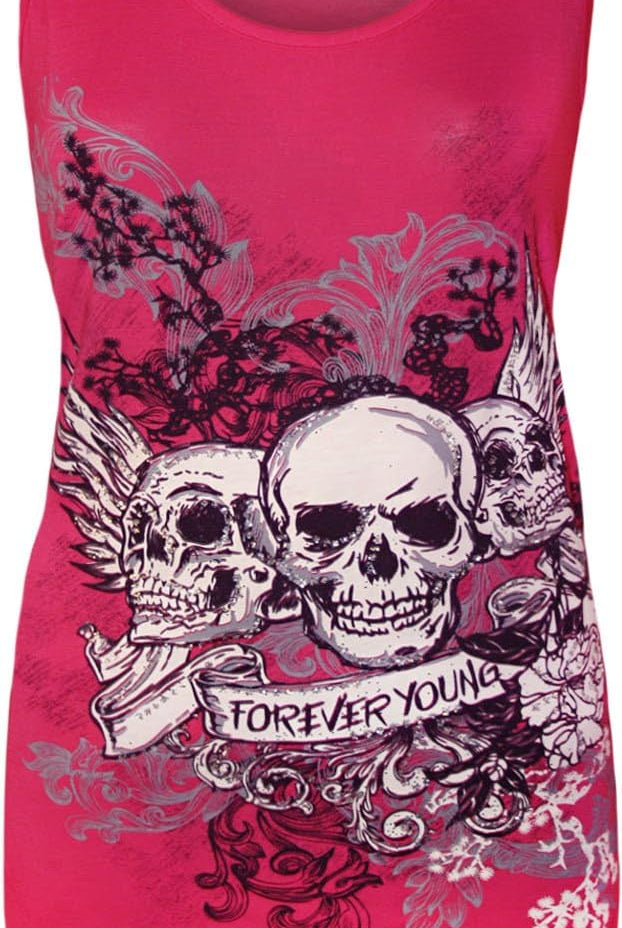 Forever Skull Print Vest Top Top WearAll Cerise 12-14