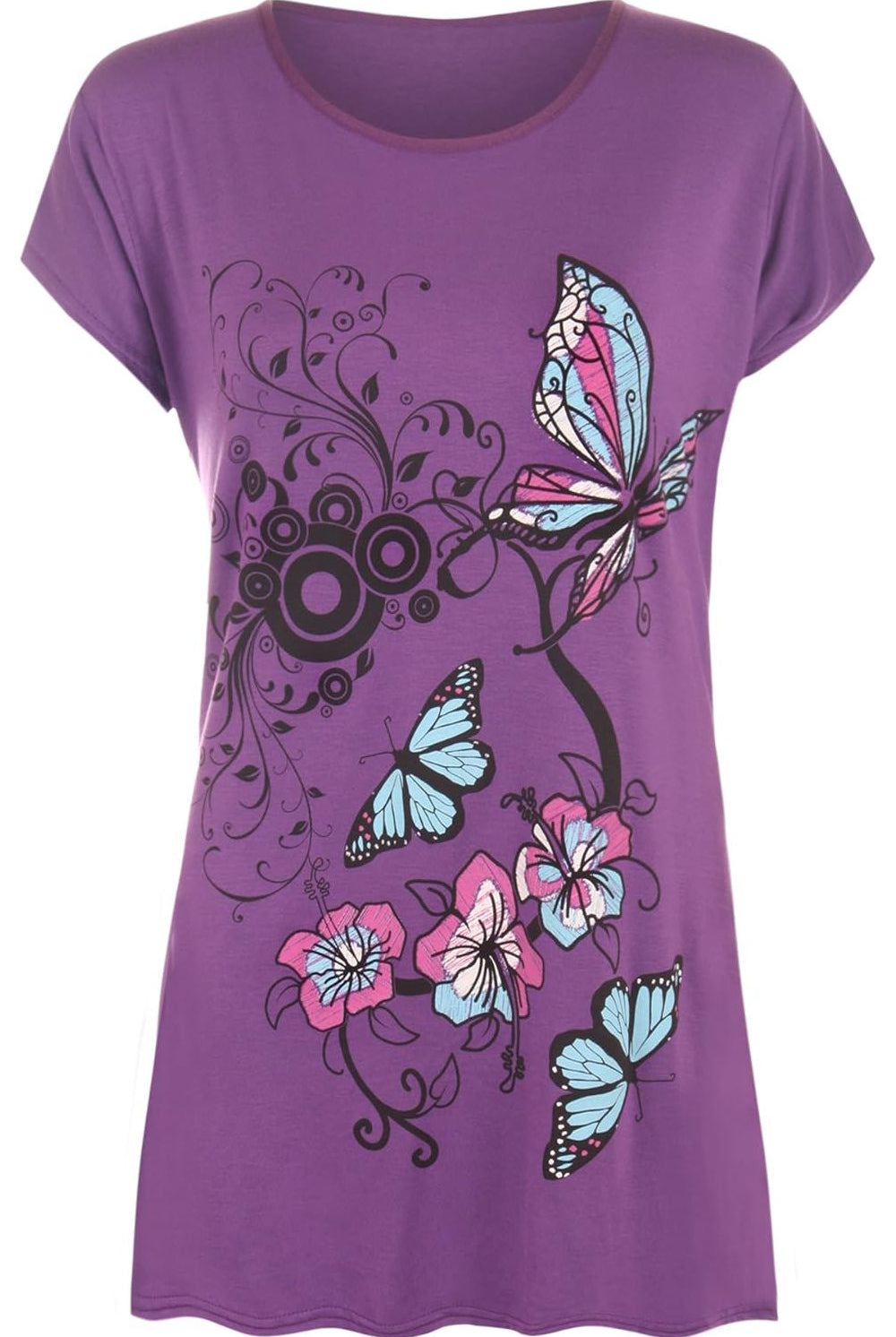 Butterfly Print T-Shirt Baggy Top Tops WearAll Purple 8-10
