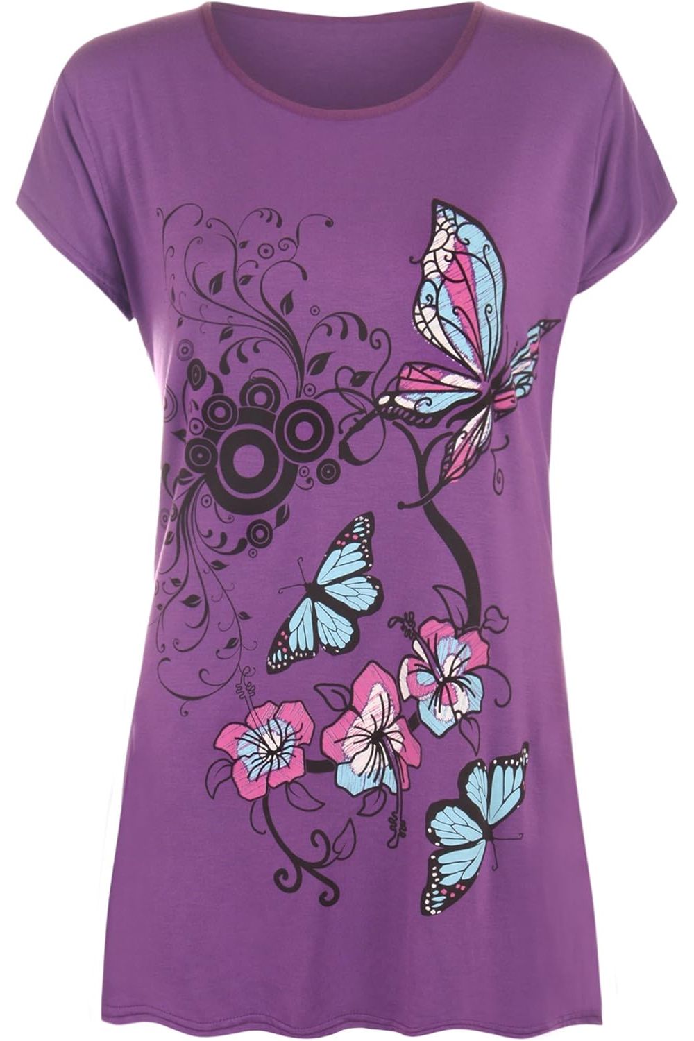 Plus Size Butterfly Print T-Shirt Top Tops WearAll Purple 16-18