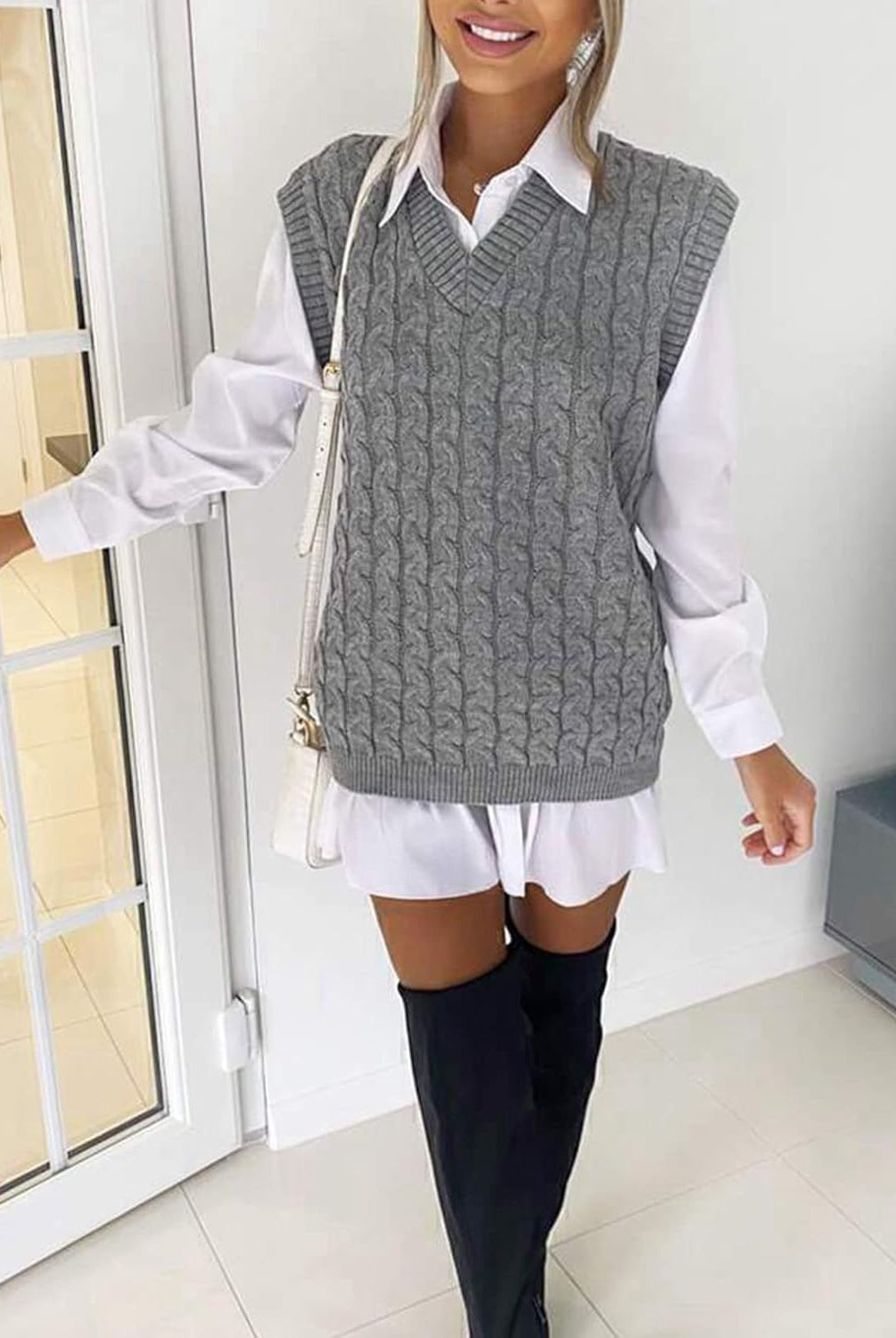 Plus Size Cable Knit Tank Top Jumper WearAll