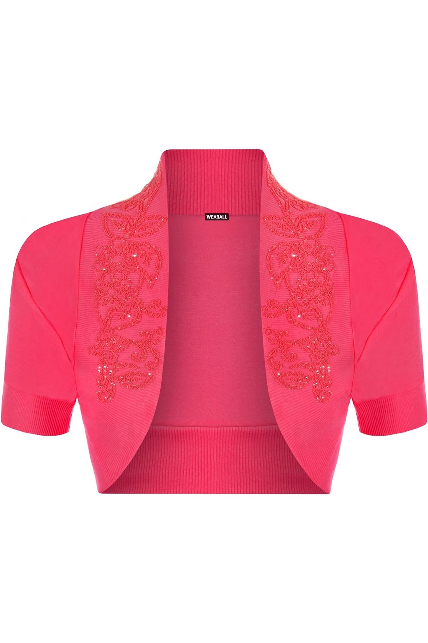 Short Sleeve Beaded Shrug Tops WearAll