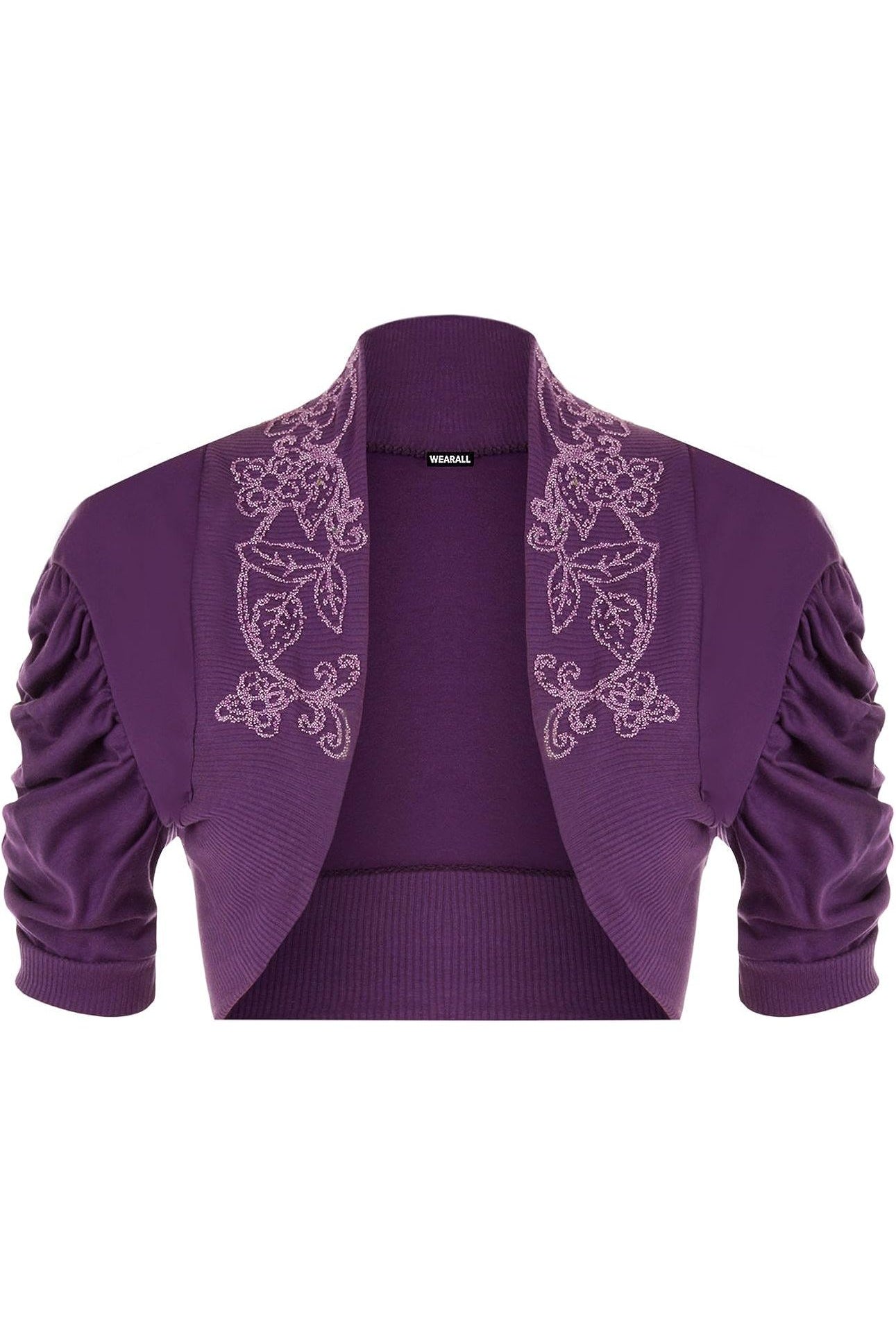 Puff Sleeve Beaded Shrug Tops WearAll Purple 8-10