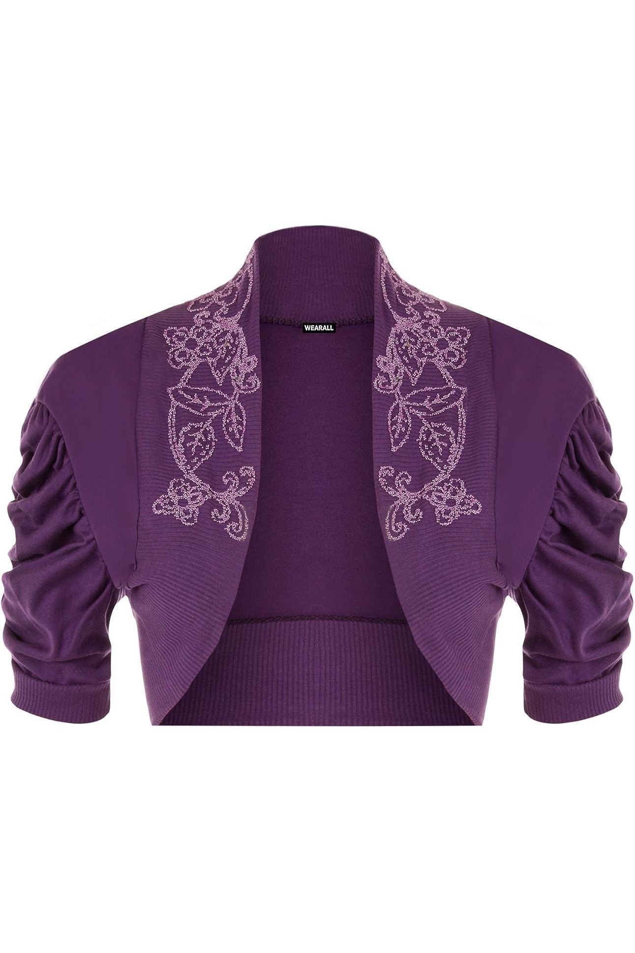 Puff Sleeve Beaded Shrug Tops WearAll Purple 8-10