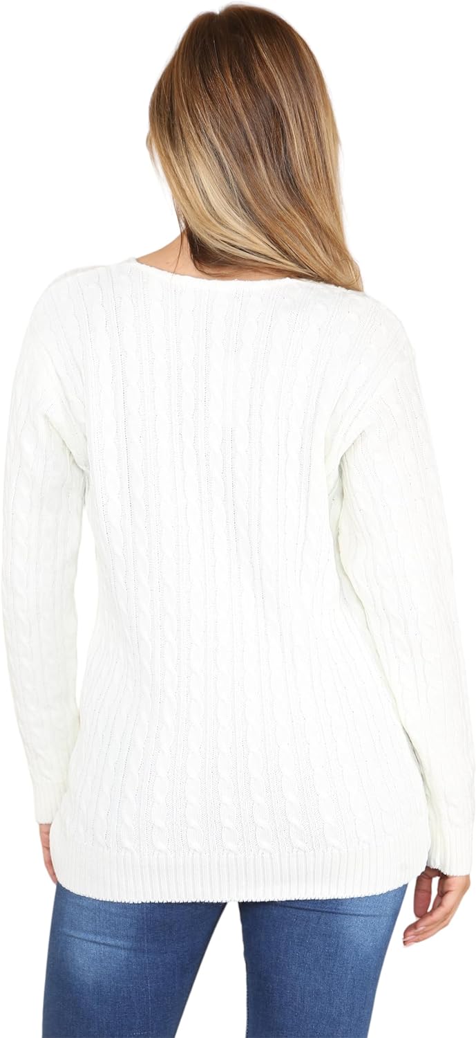 Cable Knitted V-Neck Sweater Top Tops WearAll