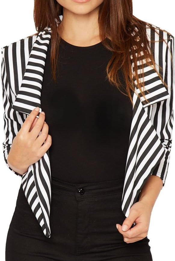 Cropped Waterfall Blazer Striped Print Tops WearAll