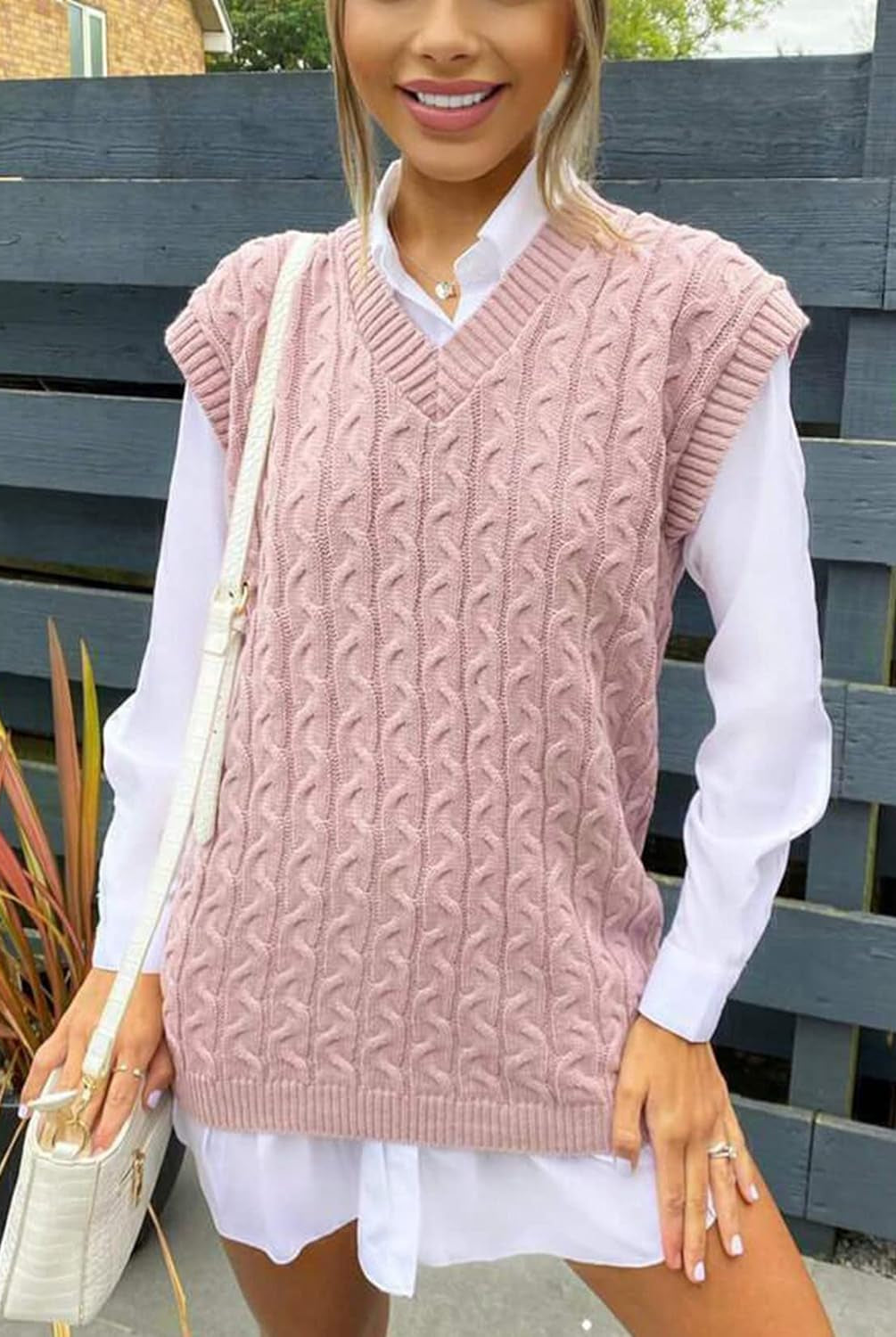 Cable Knit Tank Top Jumper WearAll Baby Pink 8-10