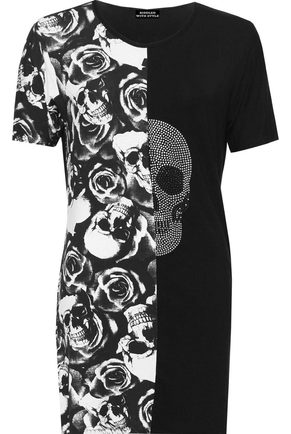 Split Skull Roses Print T-Shirt Tops WearAll