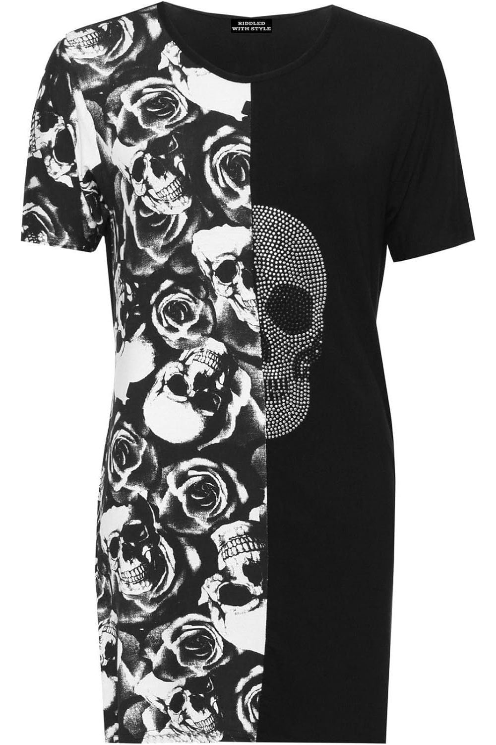 Split Skull Roses Print T-Shirt Tops WearAll