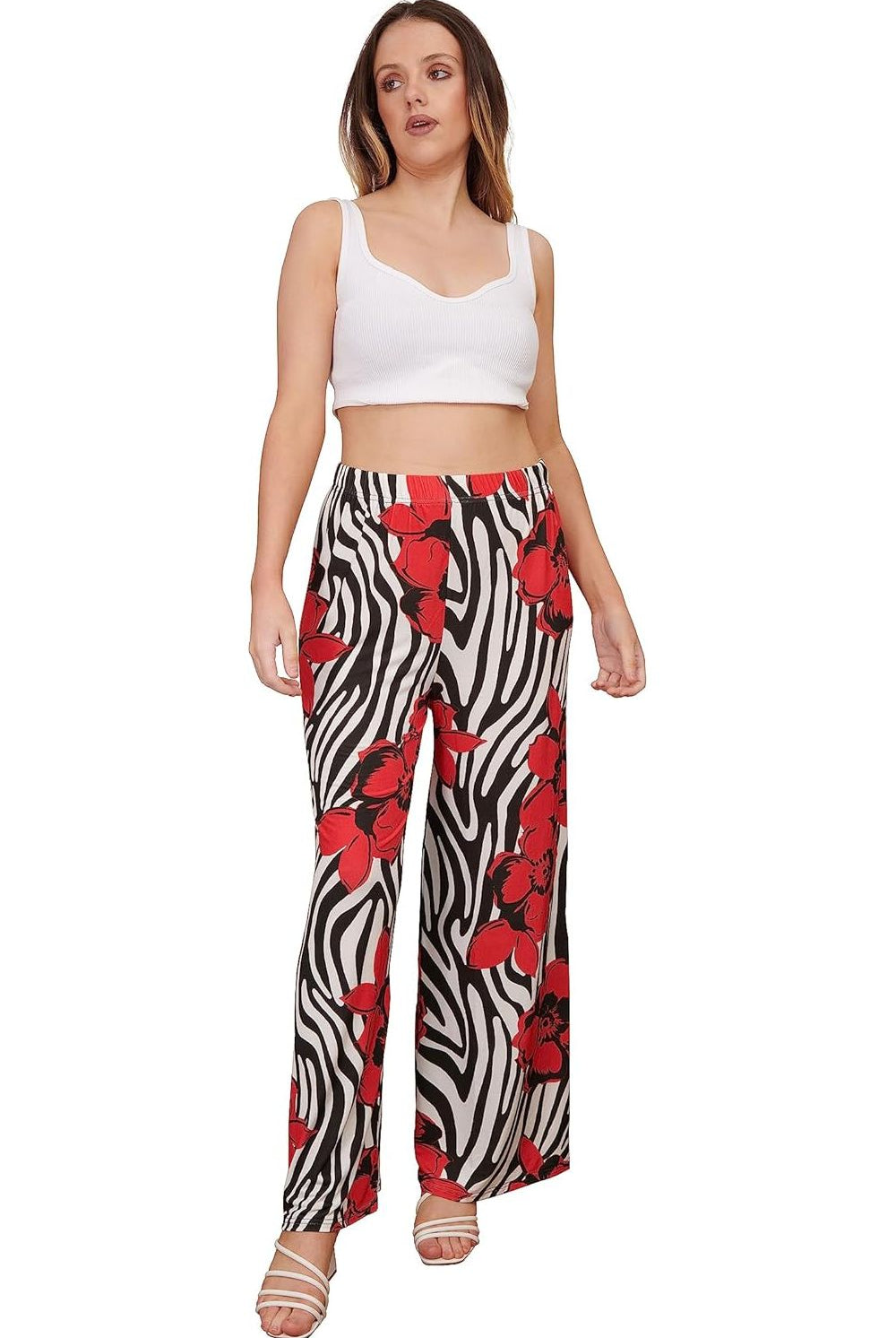 Zebra Floral Print Palazzo Trouser Palazzo WearAll Red 12-14