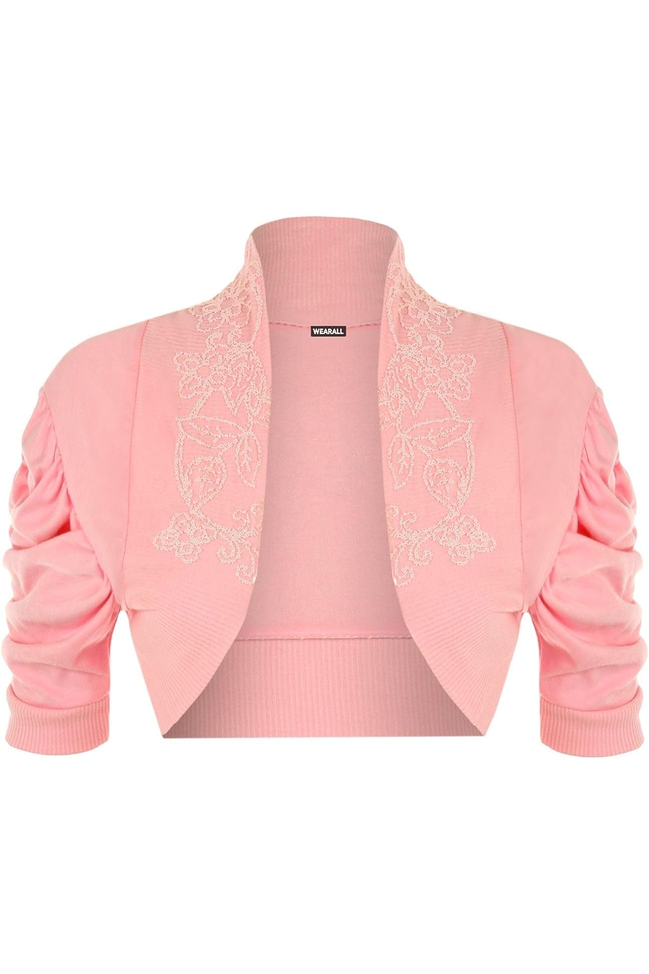 Puff Sleeve Beaded Shrug Tops WearAll Pink 8-10