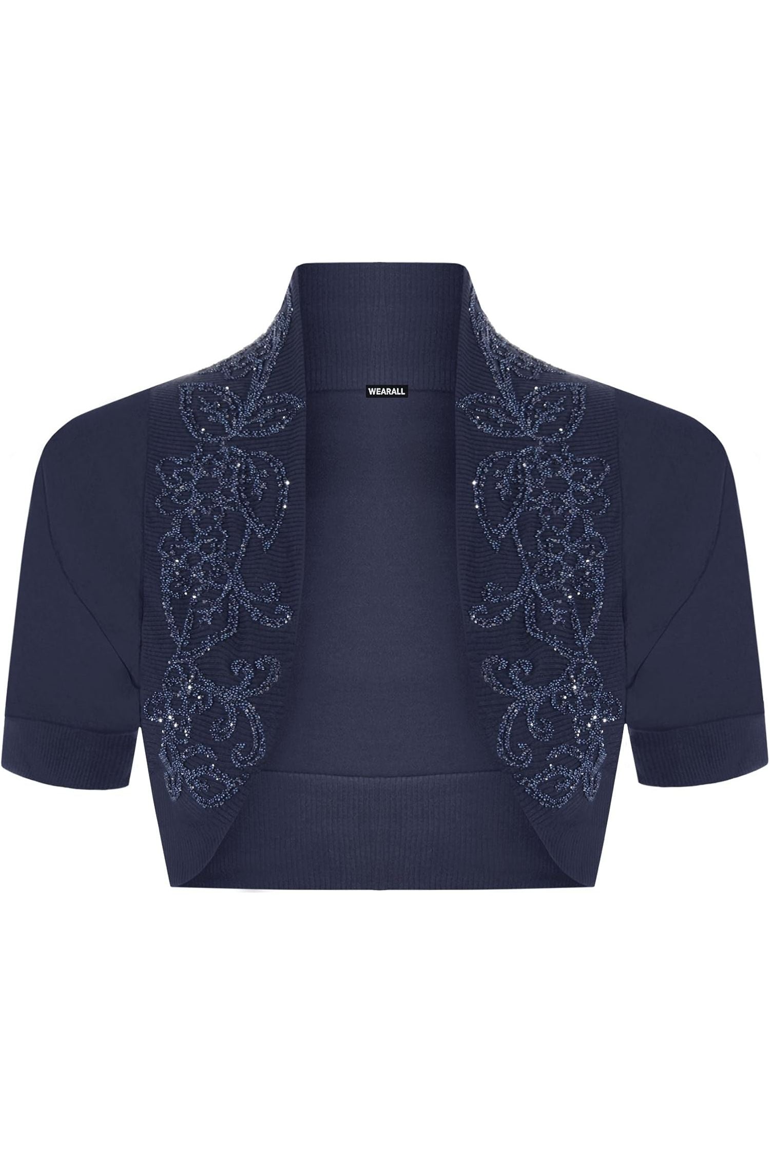 Short Sleeve Beaded Shrug Tops WearAll Navy Blue 8-10
