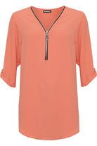 Curved Hem Crepe Top 3/4 Sleeve Plain Tops WearAll Coral 14