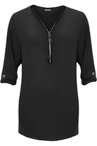 Curved Hem Crepe Top 3/4 Sleeve Plain Tops WearAll Black 14