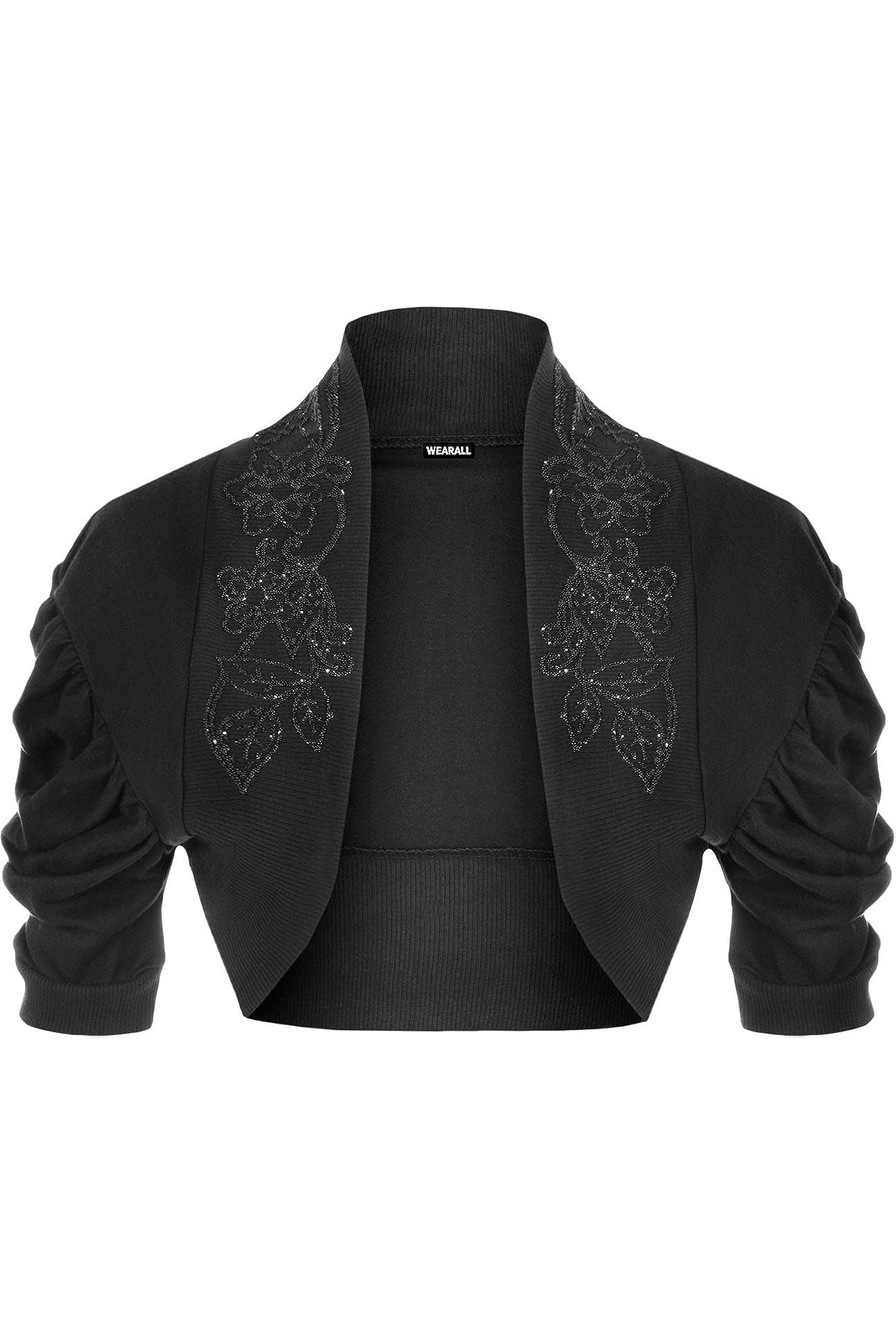 Puff Sleeve Beaded Shrug Tops WearAll Brown 8-10