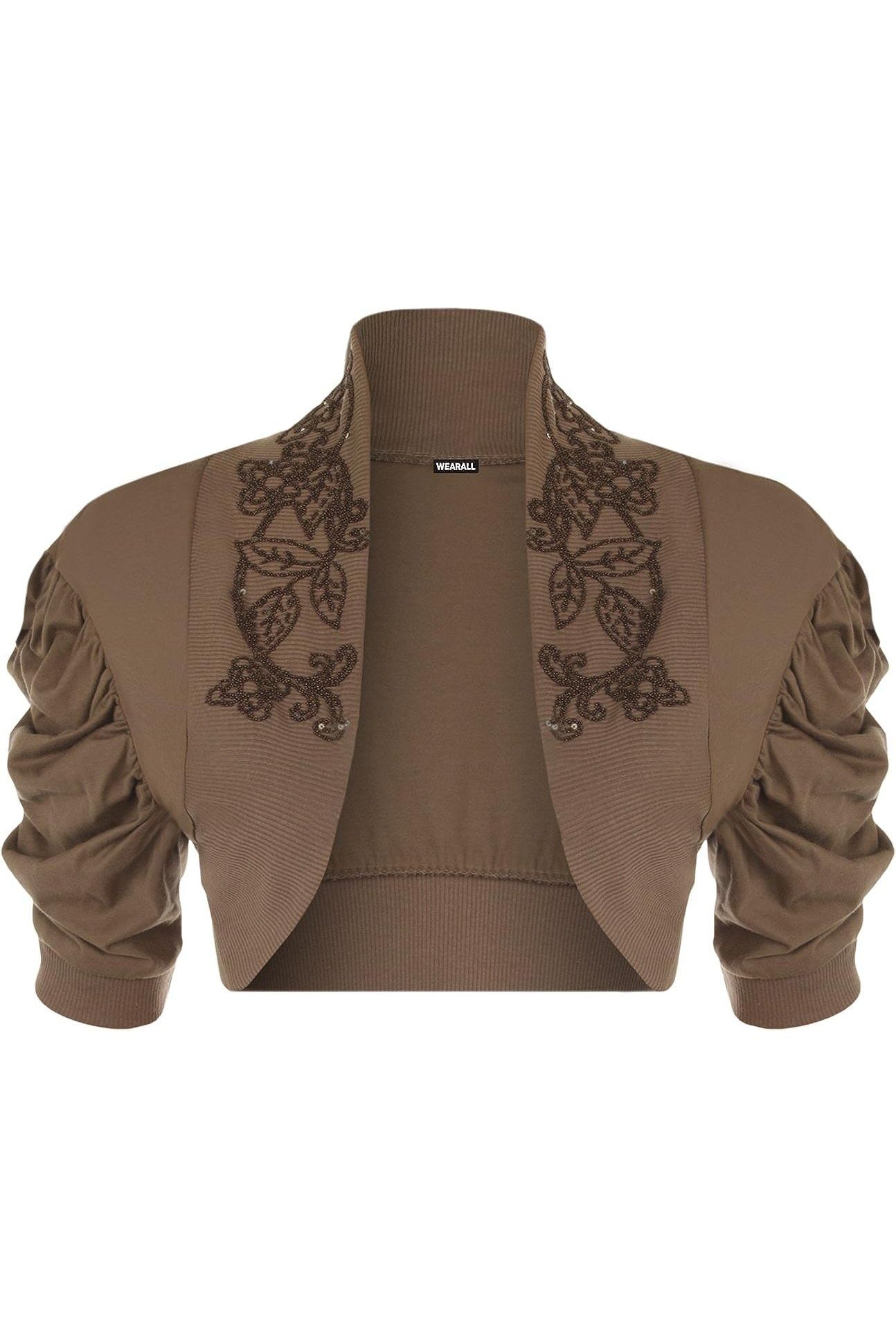 Puff Sleeve Beaded Shrug Tops WearAll Mocha 8-10