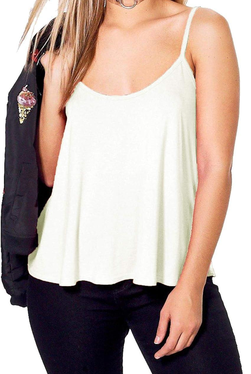 Plus Size Cami Strappy Sleeveless Swing Vest Top Tops WearAll Cream 16-18