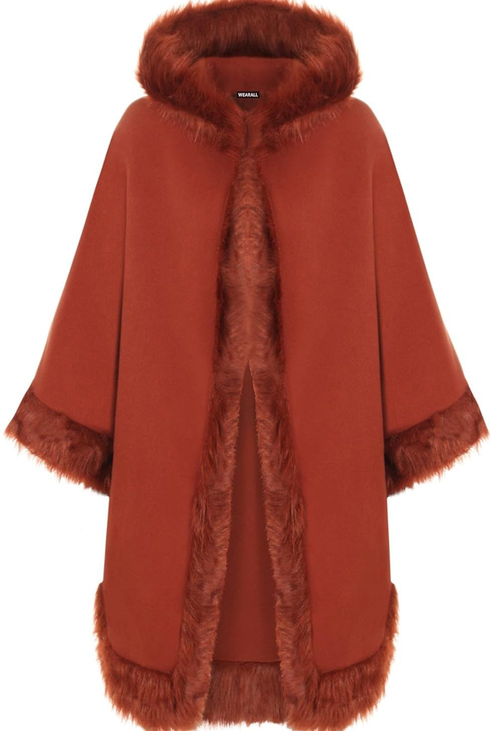 Faux Fur Trim Hood Cape Tops WearAll Rust One Size