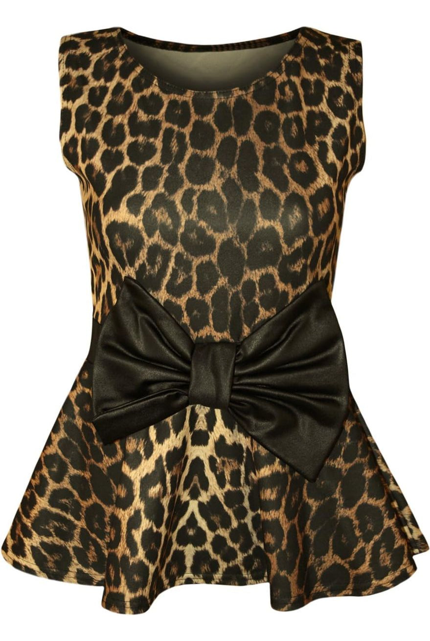 Leopard Animal Print Peplum Top Tops WearAll Brown 14