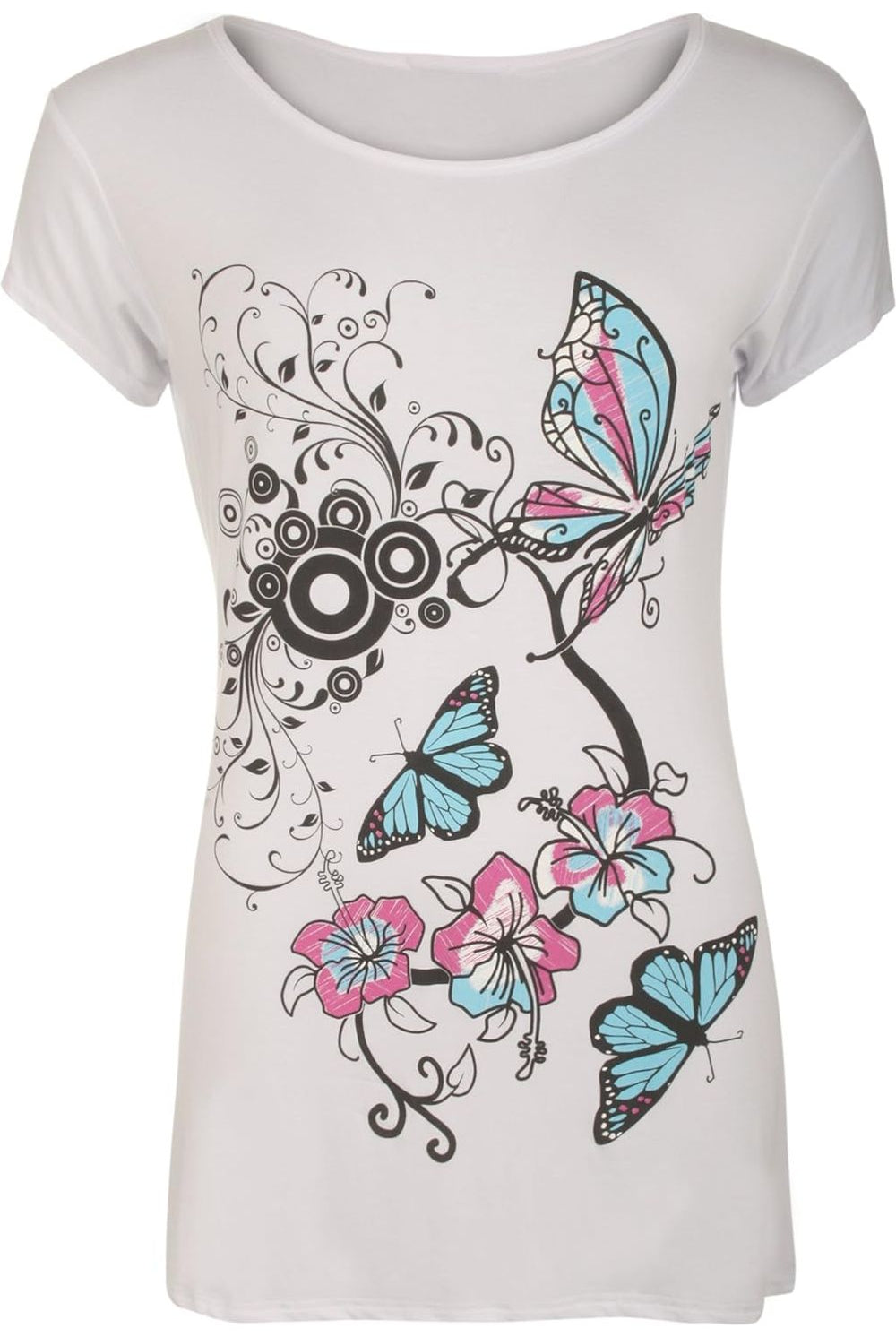 Butterfly Print T-Shirt Baggy Top Tops WearAll White 8-10