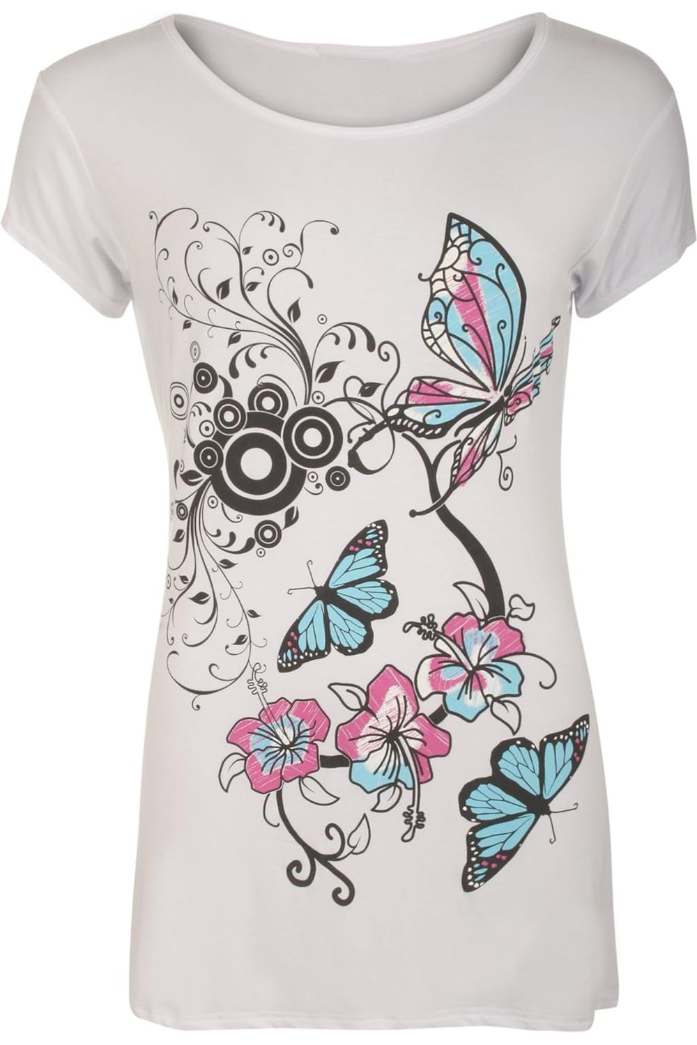 Plus Size Butterfly Print T-Shirt Top Tops WearAll White 16-18