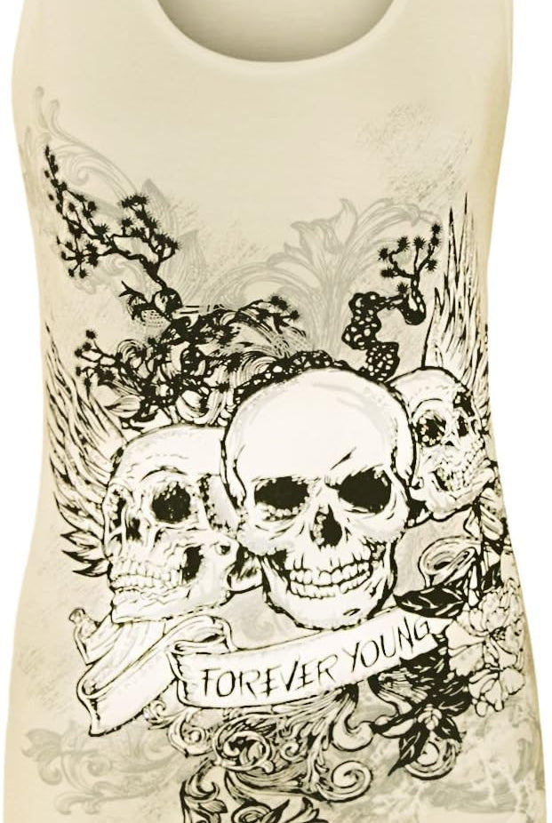 Forever Skull Print Vest Top Top WearAll Cream 12-14