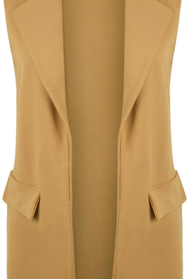 Crepe Open Long Waistcoat Pocket Top cardigan WearAll Camel 8