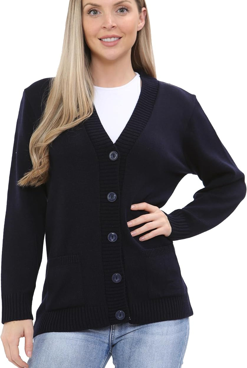 Women Knitted Plain Cardigan Knitted Cardigan WearAll Navy 8-10