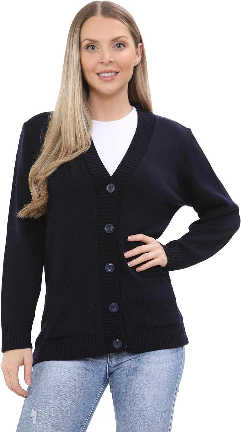 Women Knitted Plain Cardigan Knitted Cardigan WearAll Navy 8-10