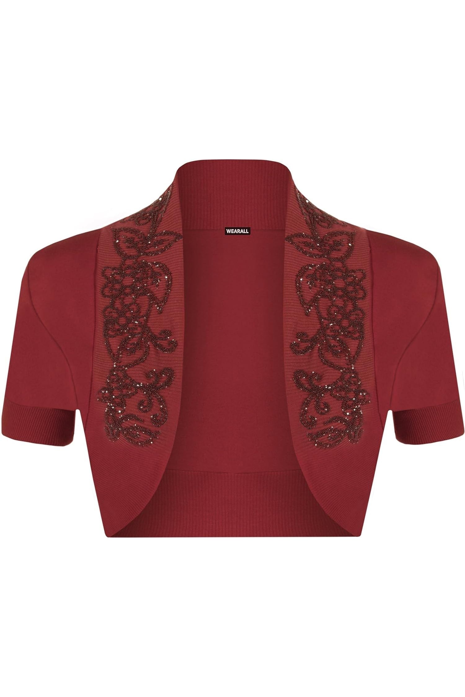 Short Sleeve Beaded Shrug Tops WearAll Wine 8-10