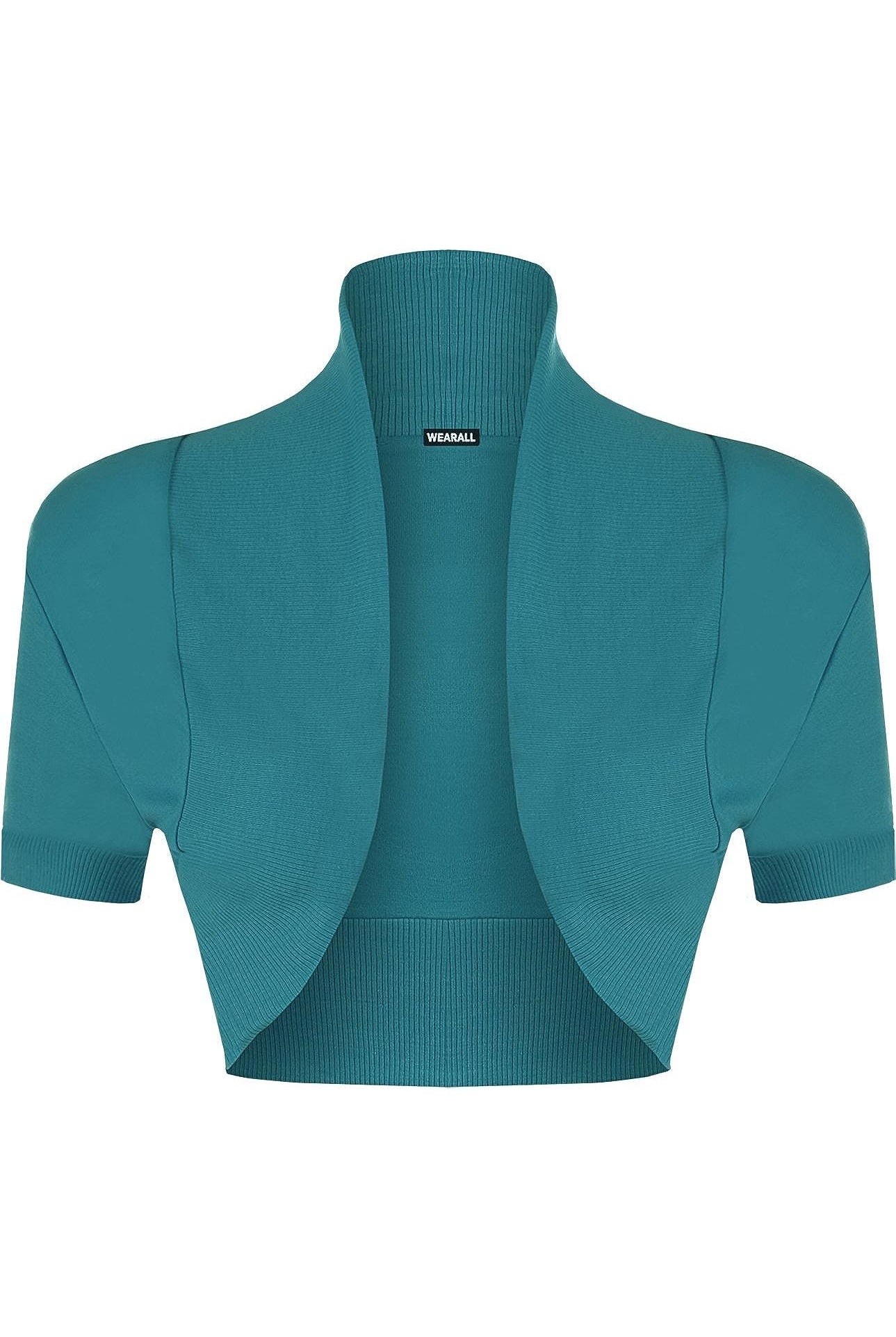 Short Sleeve Ribbed Bolero Shrug Tops WearAll Teal 8-10
