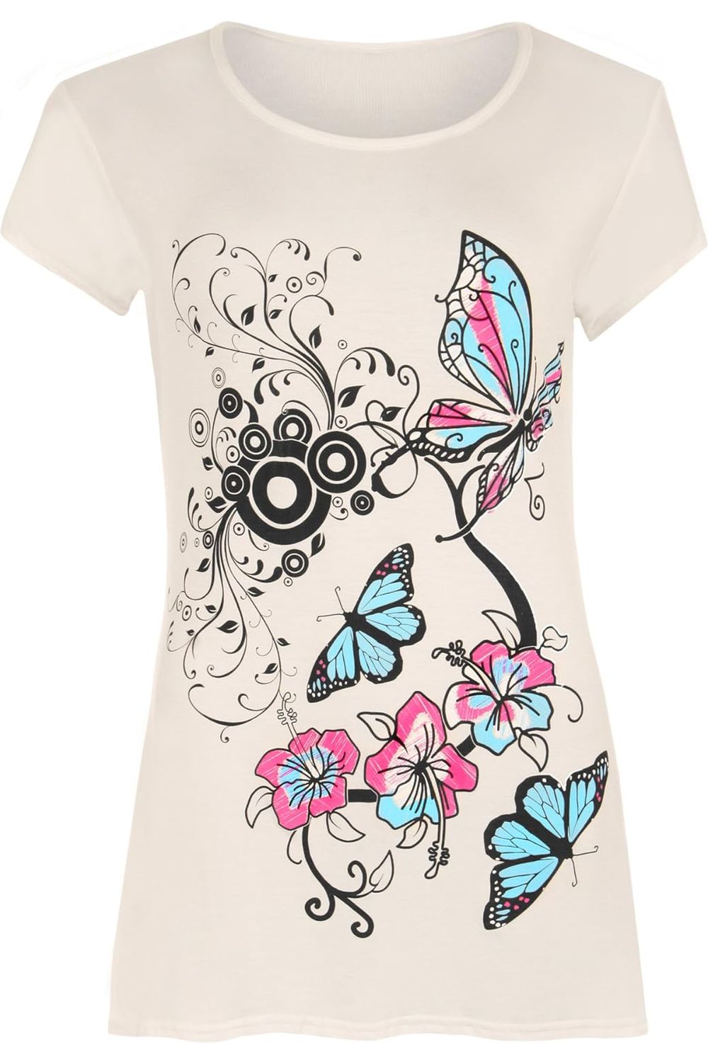 Butterfly Print T-Shirt Baggy Top Tops WearAll Cream 8-10