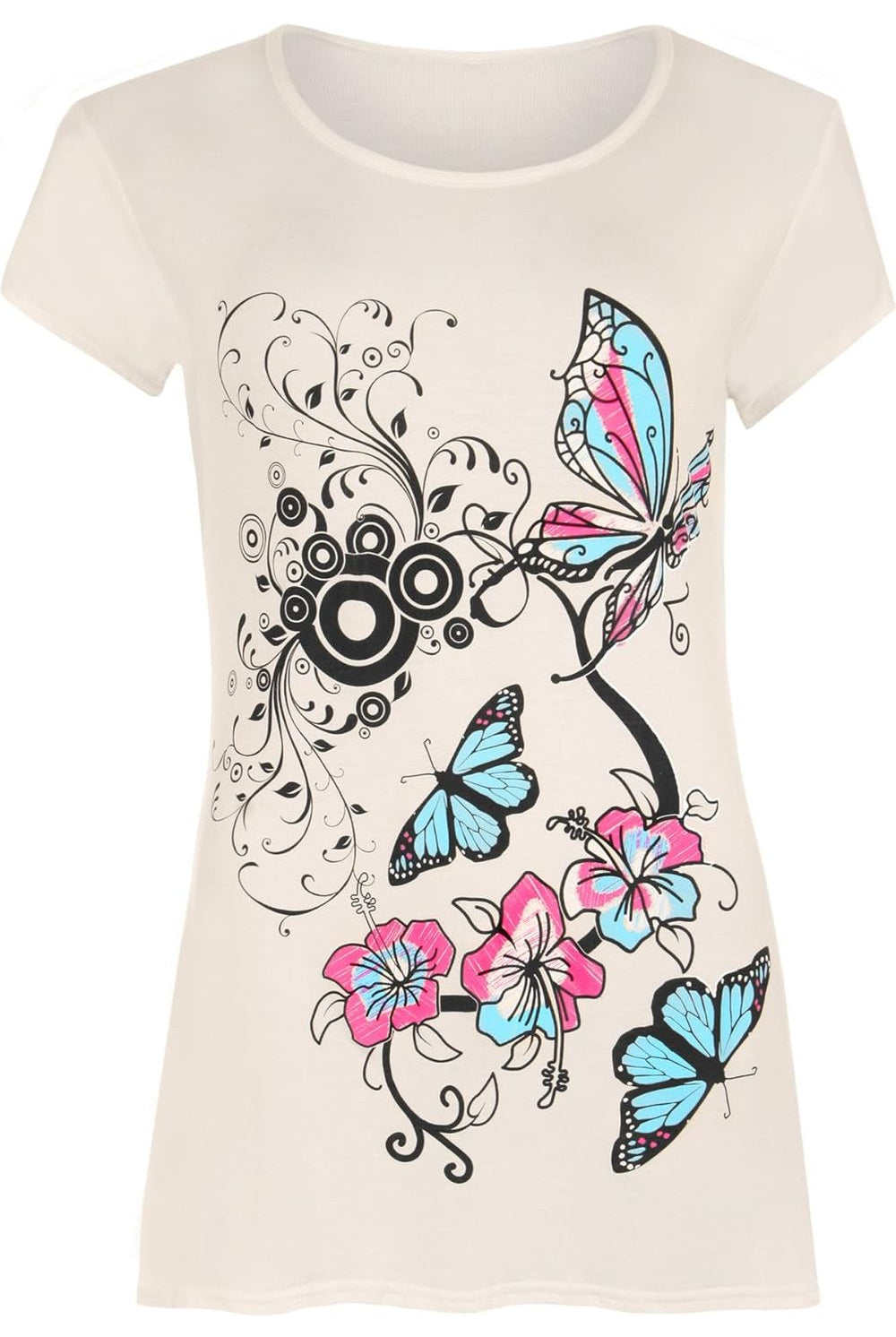 Plus Size Butterfly Print T-Shirt Top Tops WearAll Cream 16-18