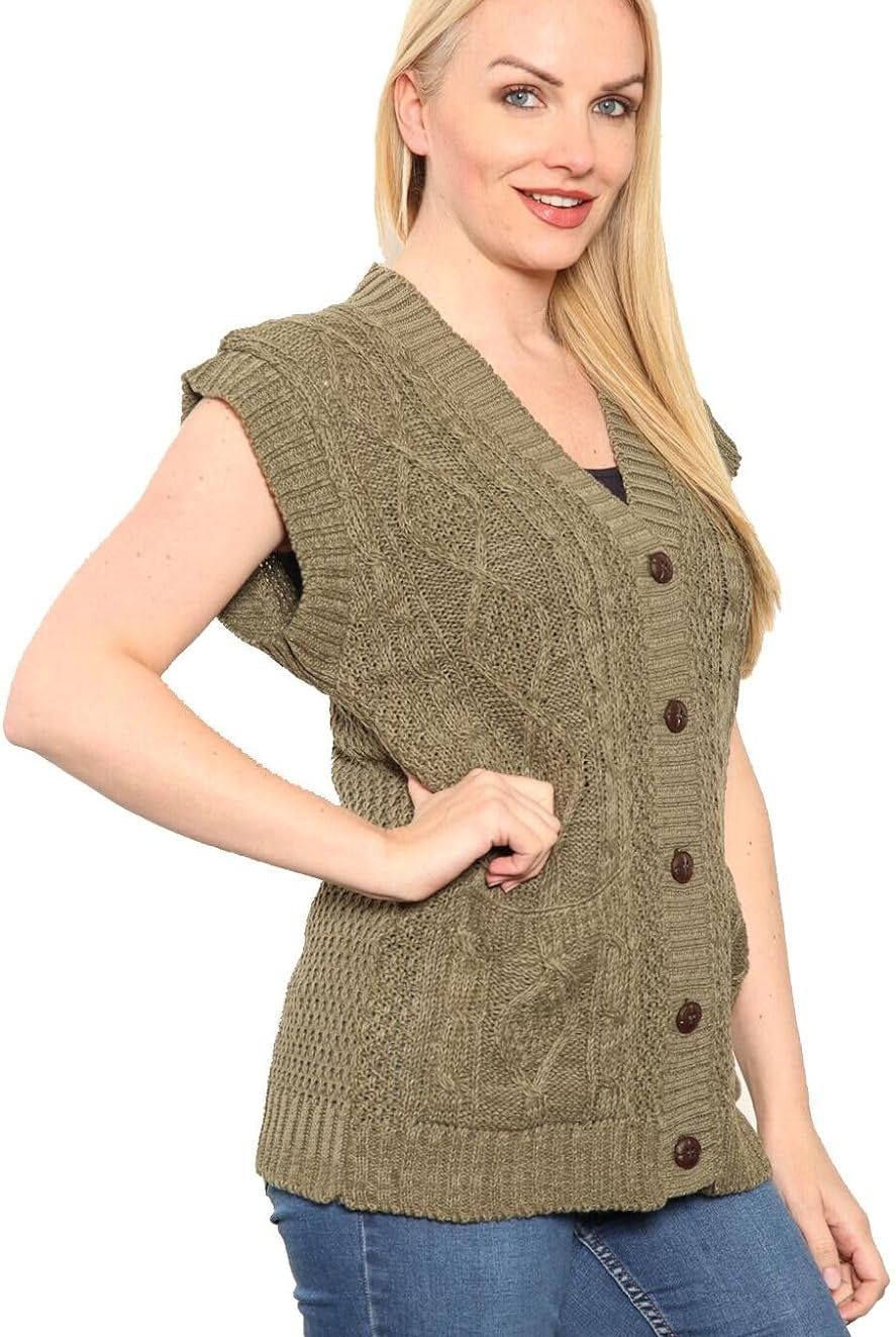 Plus Size Sleeveless Button Cardigan cardigan WearAll Khaki 8-10