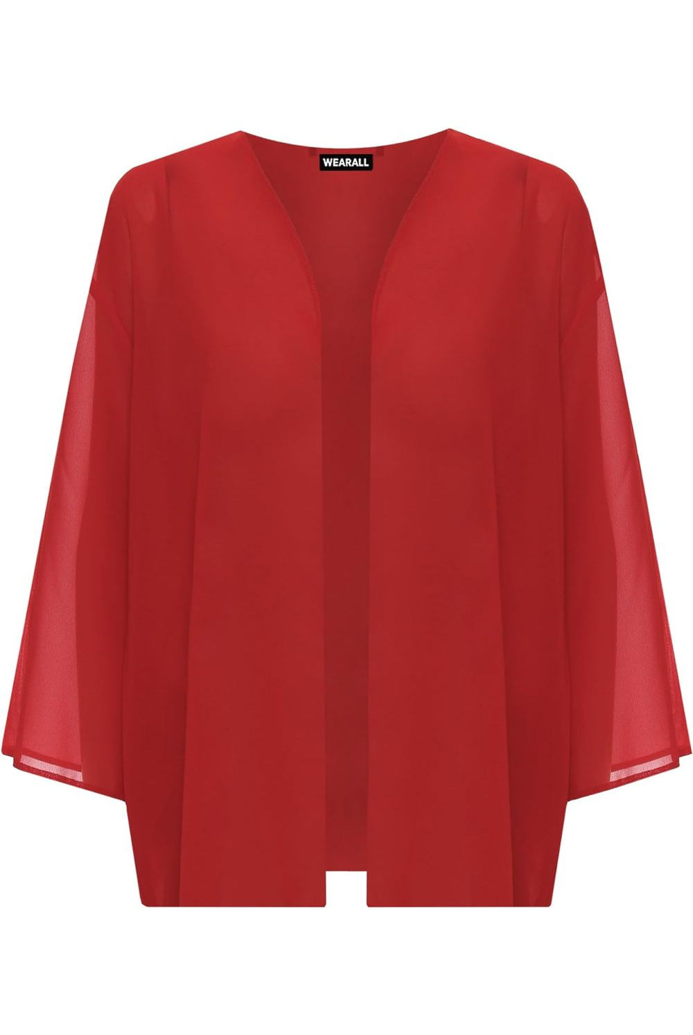 Plain 3/4 Open Kimono Cardigan Top cardigan WearAll Red 12-14