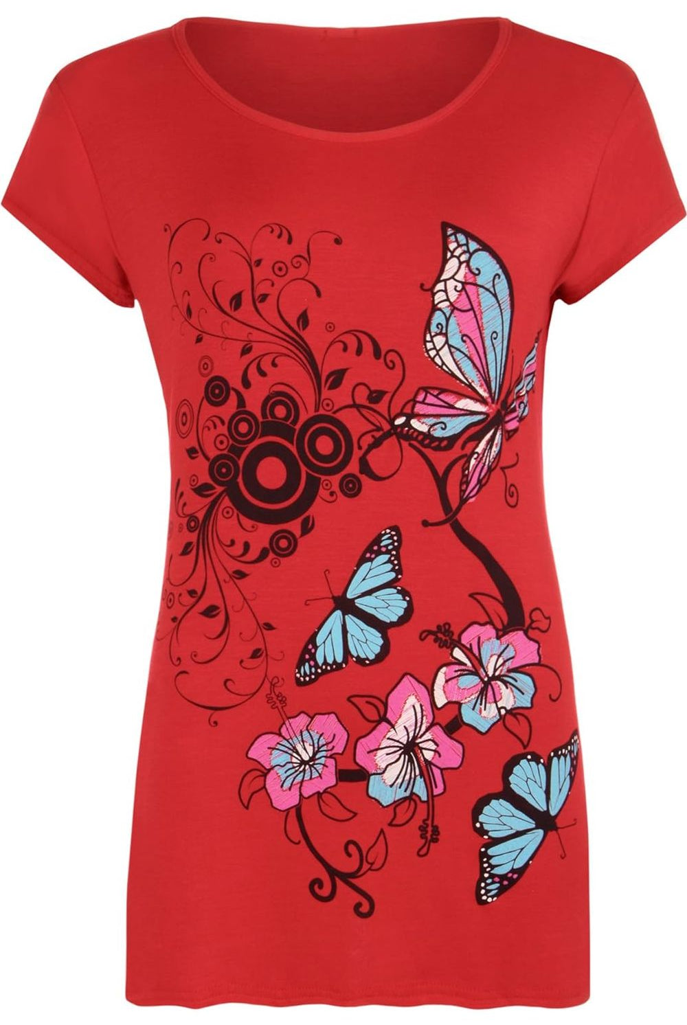 Butterfly Print T-Shirt Baggy Top Tops WearAll Red 8-10