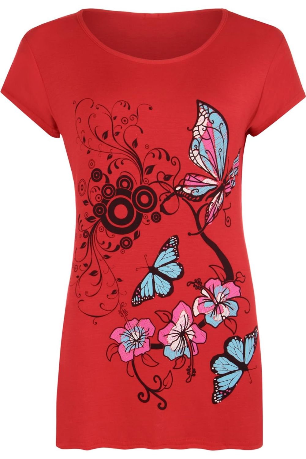 Butterfly Print T-Shirt Baggy Top Tops WearAll Red 8-10