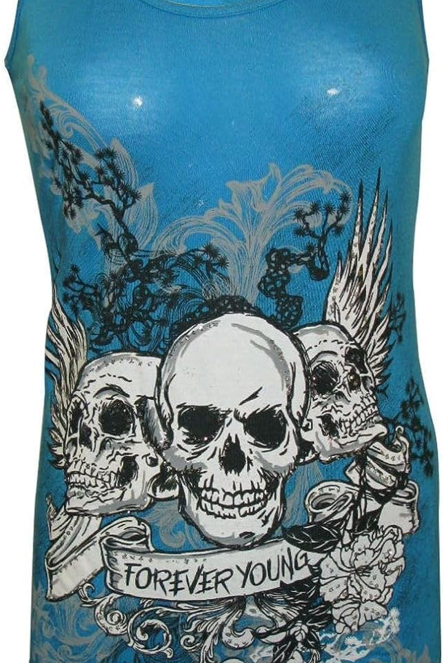 Forever Skull Print Vest Top Top WearAll Teal 12-14
