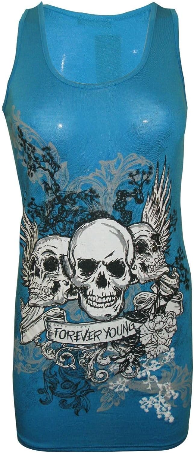 Forever Skull Print Vest Top Top WearAll Teal 12-14