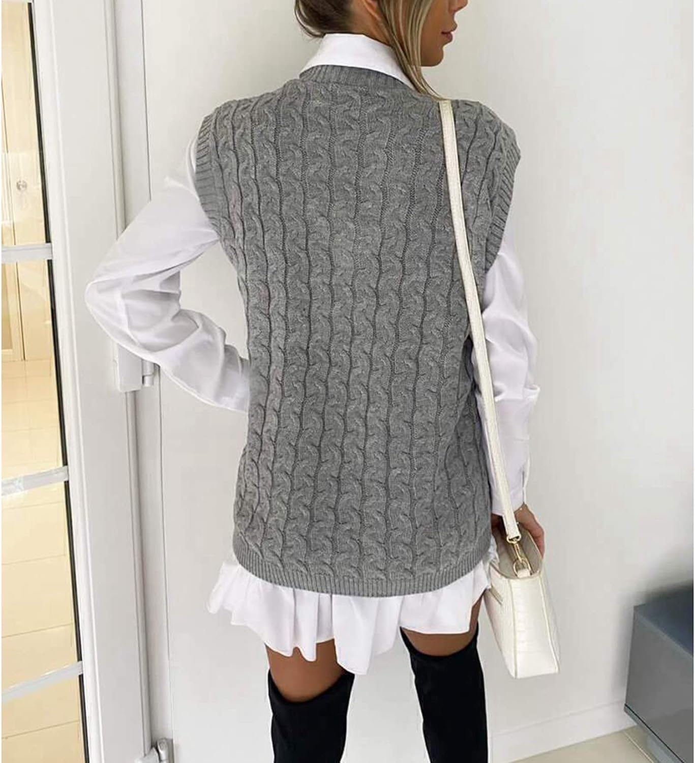 Plus Size Cable Knit Tank Top Jumper WearAll